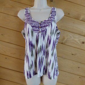 GAP White Purple IKAT Casual Henley Sleeveless Tank Summer Top M
